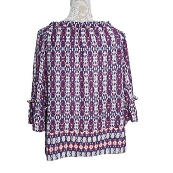 Valerie Stevens women's boho 3/4 bell sleeve Red, white, and blue top. Medium - Picture 4 of 9